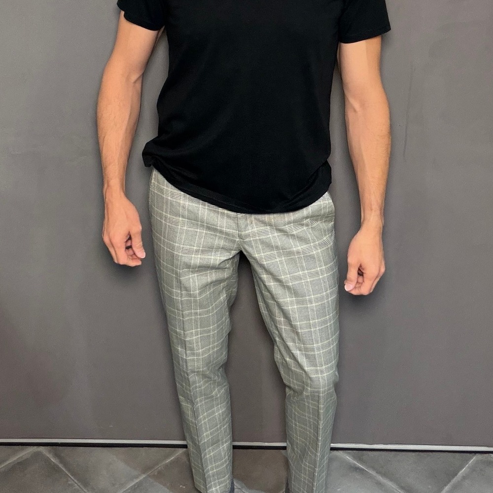Men's Custom Tailored‎ Slacks | Grey Check Pants | Slim Fit | Hong Kong Bespoke